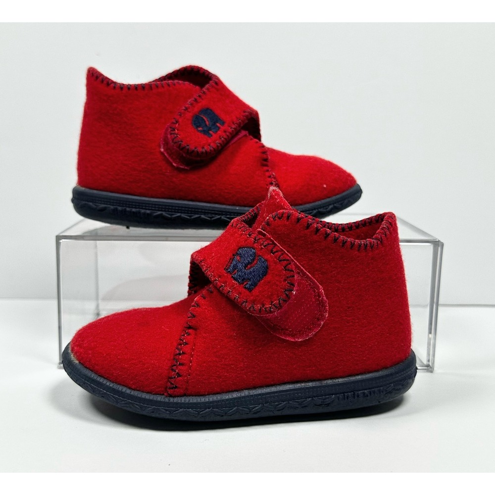 Elefanten Kids Red Felt Slippers Hook Loop Strap Wool Blend Shoes US Size 4.5-5